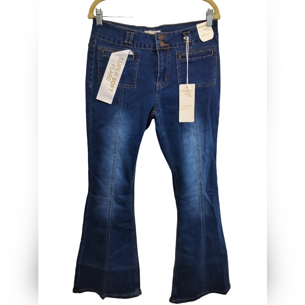 Bamboo Super Soft Faded Hippie Mid-Rise Flare Leg Jeans Size 11 NWOT